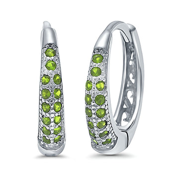 Eternity Huggie Hoop Earrings Channel Round Simulated Peridot CZ 925 Sterling Silver (14mm)
